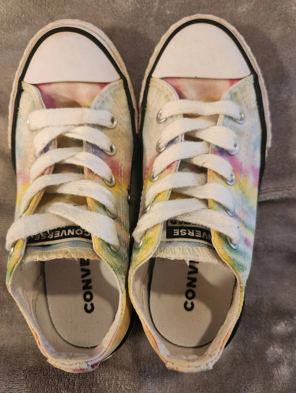 Converse Kids Tie-Dye Low Top Sneakers - White, Yellow, Pink, Green, Size 12C